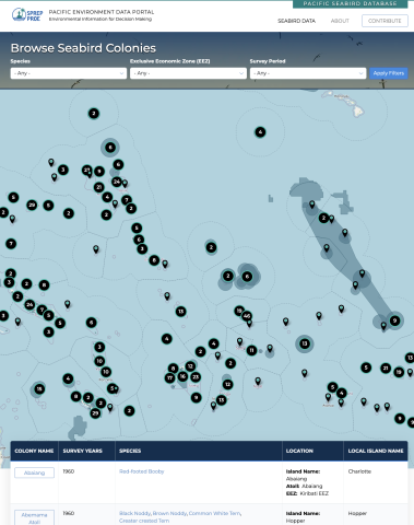 Screenshot of Pacific Seabird Colony Database